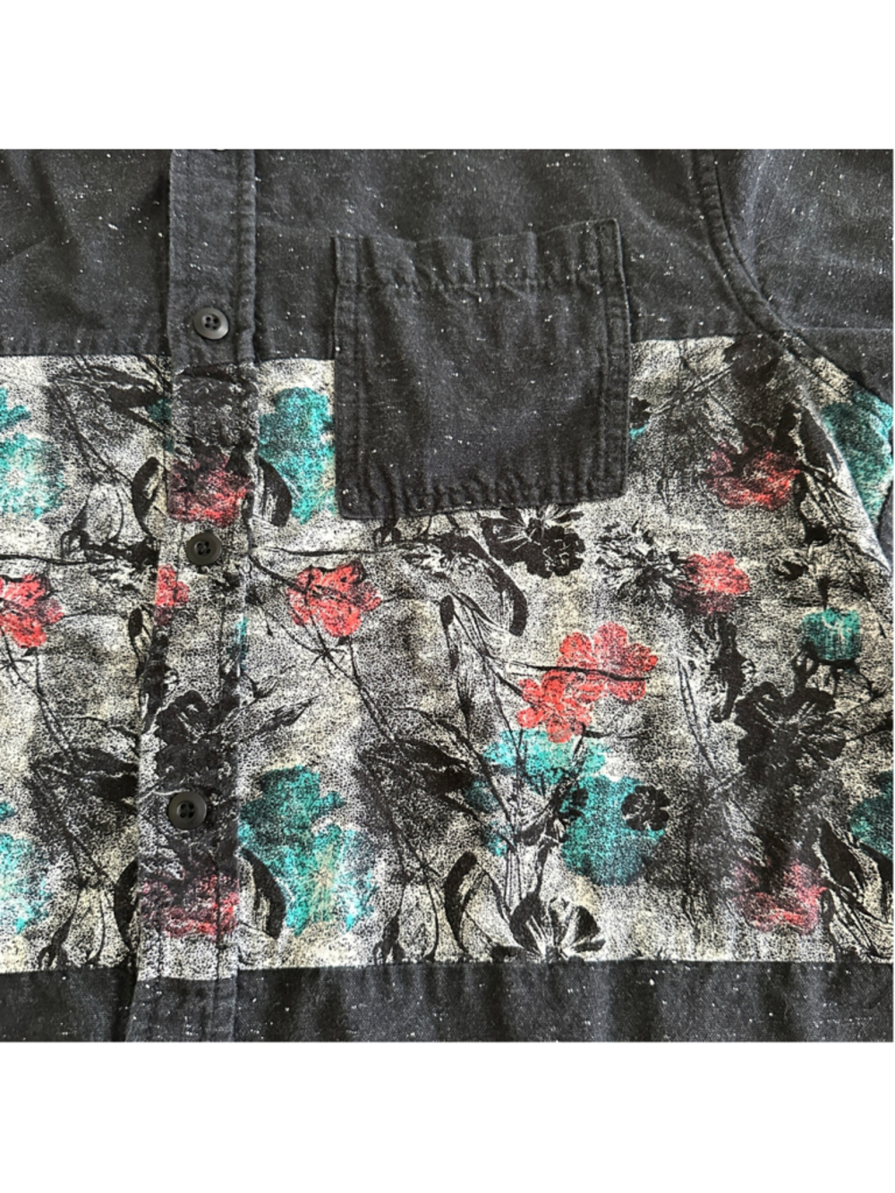 On The Byas Shirt Mens M Black Floral Button Up Cotton Streetwear - Picture 4 of 9